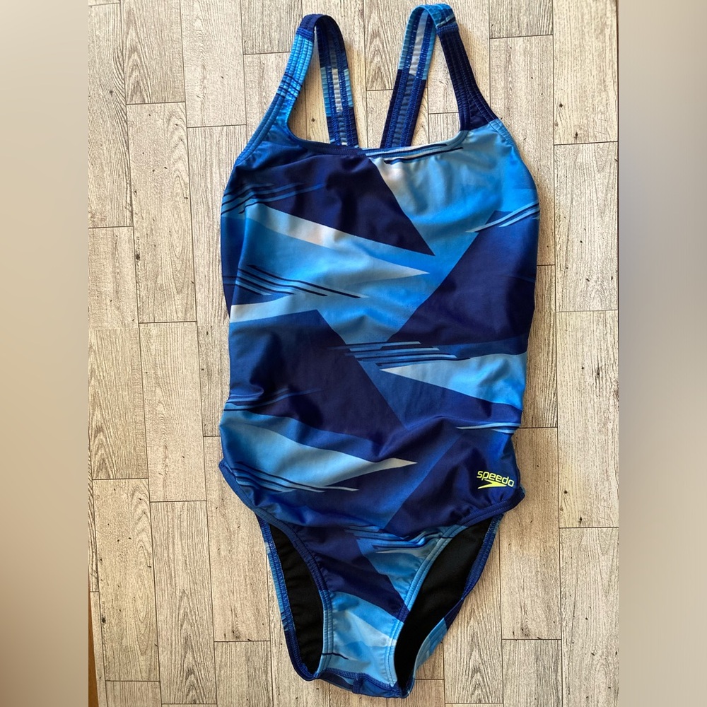 Girls SPEEDO Swimsuit One Piece Size 10 Kids Blue Swim Swimwear Racerback